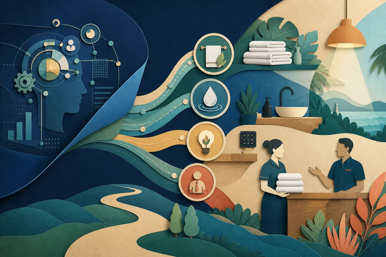 Behavioral insight flows into practical hospitality actions for water, energy, towels, and service.